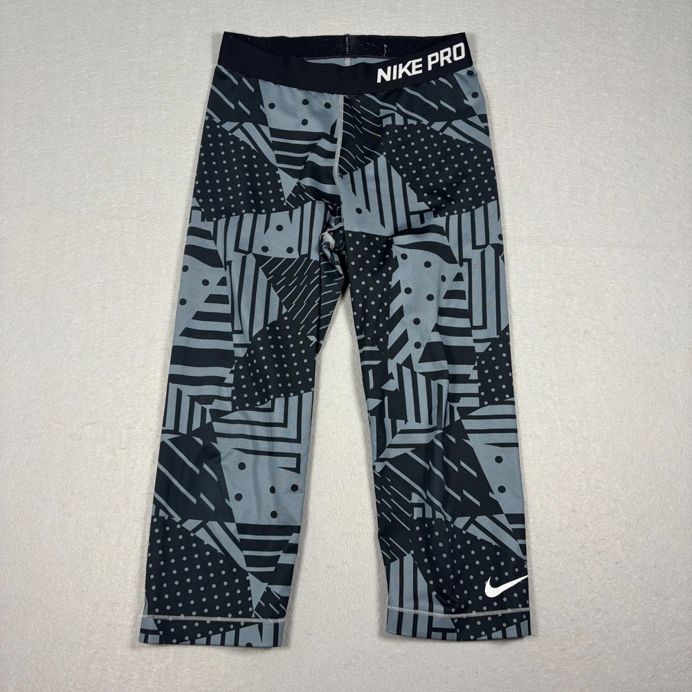 Nike Pro Women's Training Tights Black Grey Print Gym Training‎ Size Small 18"